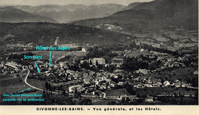 Vue générale de Divonne avec l'hôtel des Alpes