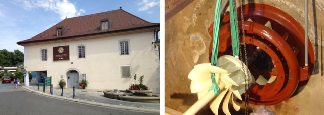 Le Moulin David, place des Quatre Vents et la turbine restaurée avant son introduction dans le système de vannage.