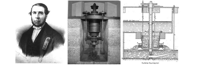 Le Français Benoit Fourneyron est l'inventeur de la turbine hydraulique. Il dépose un brevet en 1832 pour sa "roue à pression universelle et continue" et la perfectionne dans les années suivantes. Vers 1843, plus de cent manufactures, forges ou filatures utilisent la turbine Fourneyron, à travers l'Europe.